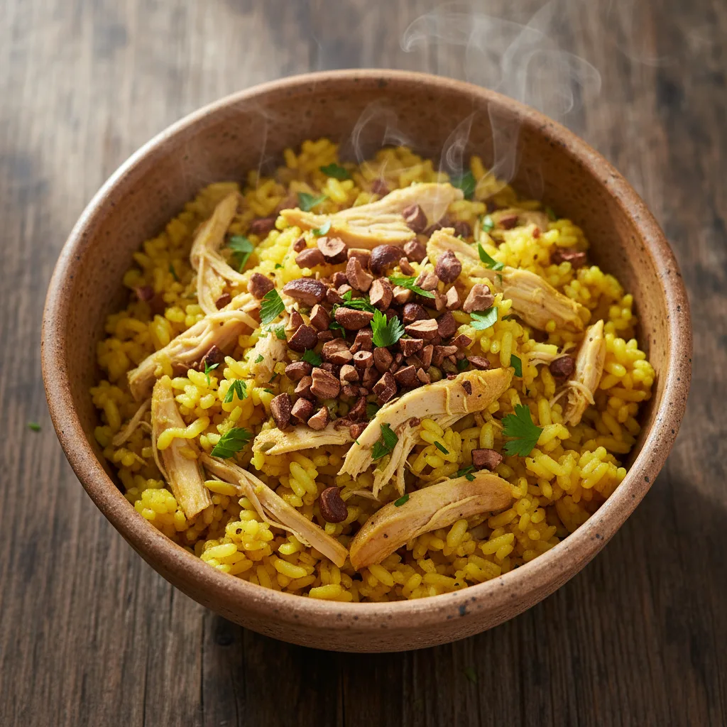 Arroz de Frango com Açafrão e Castanha de Baru