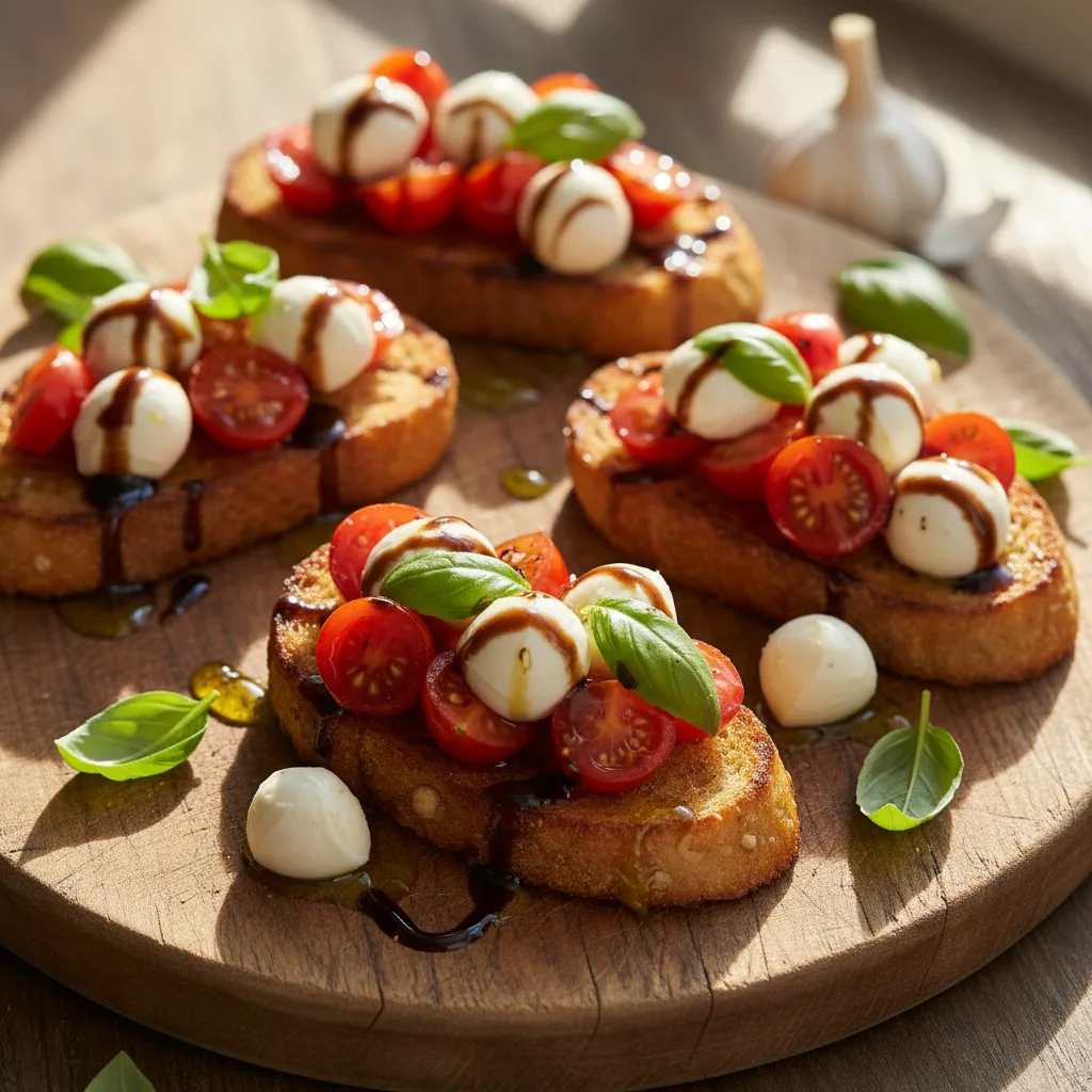 Bruschetta de Tomate-Cereja, Mozzarella e Manjericão: Receita Clássica