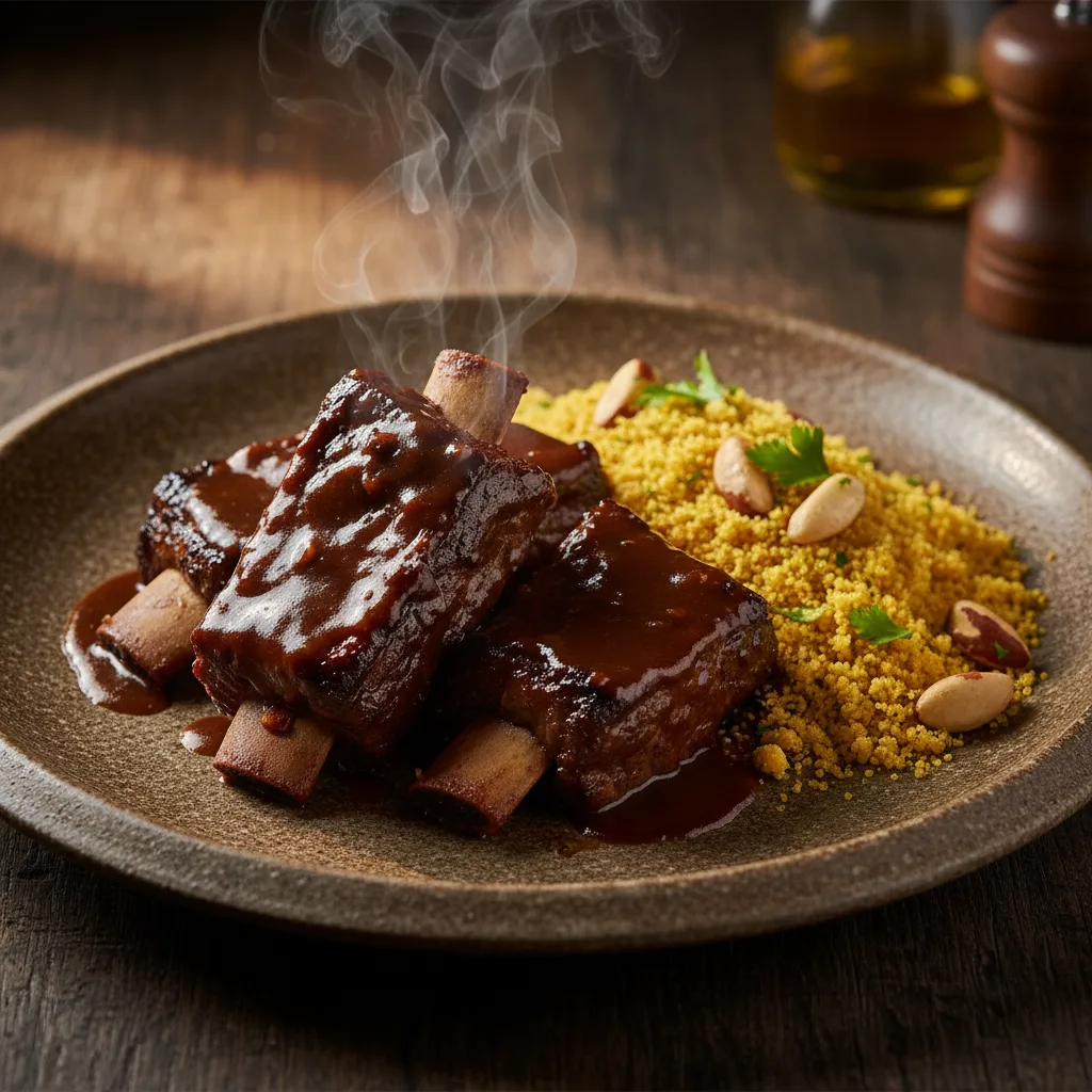 Costela Bovina com Molho de Cacau e Farofa de Castanha