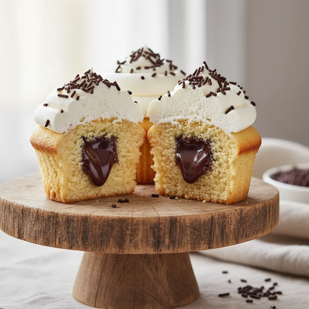 Cupcake de Baunilha com Recheio de Creme de Chocolate