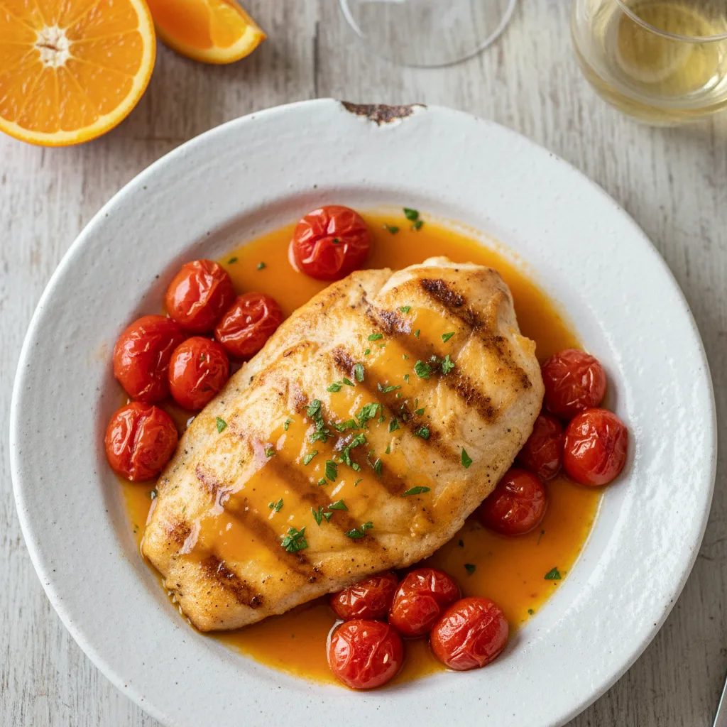 Filé de Peixe ao Molho de Laranja e Tomates Cereja
