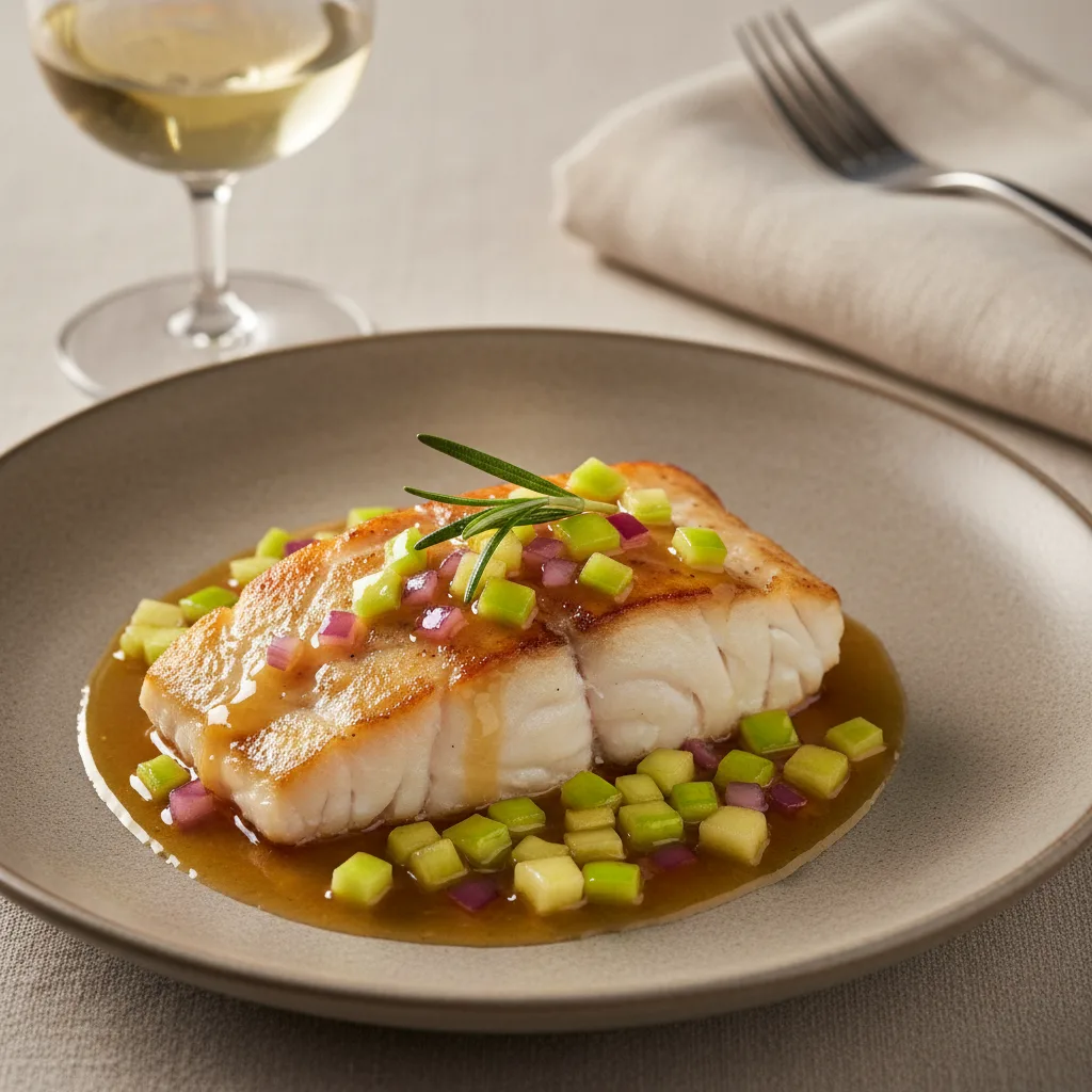 Filé de Peixe com Molho de Maçã Verde e Alecrim