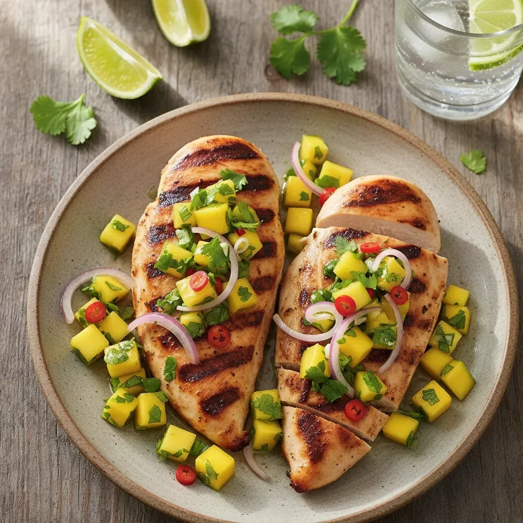 Frango Grelhado com Molho de Manga Verde e Coentro