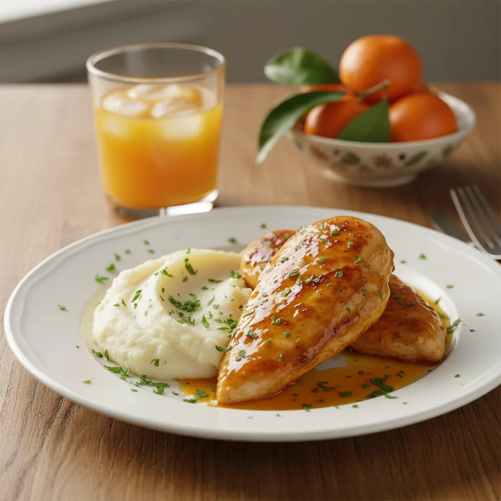 Frango ao Molho de Tangerina com Purê de Mandioca