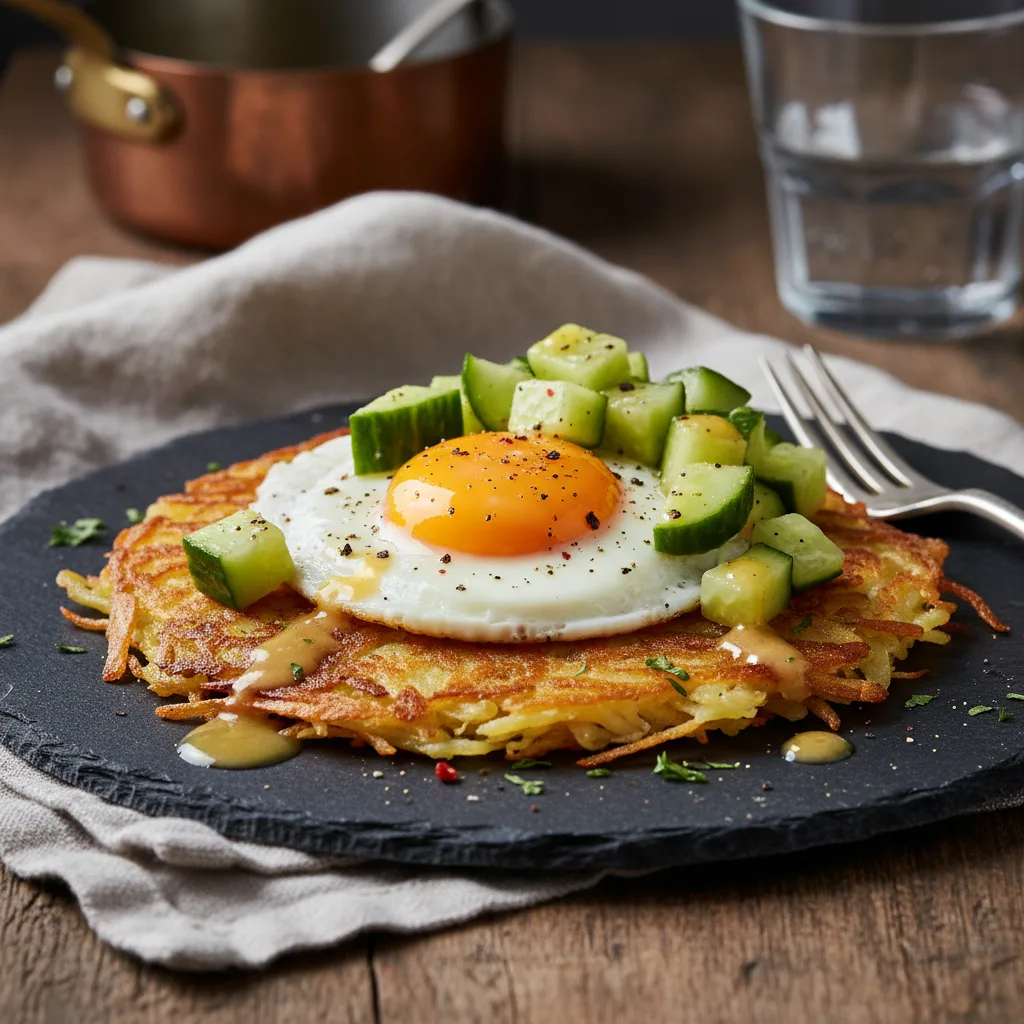 Rosti de Batata com Gengibre e Relish de Pepino Refrescante