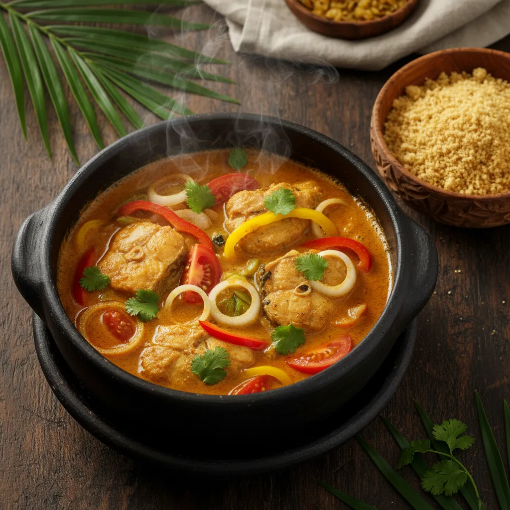 Moqueca de Peixe Baiana com Farofa de Dendê