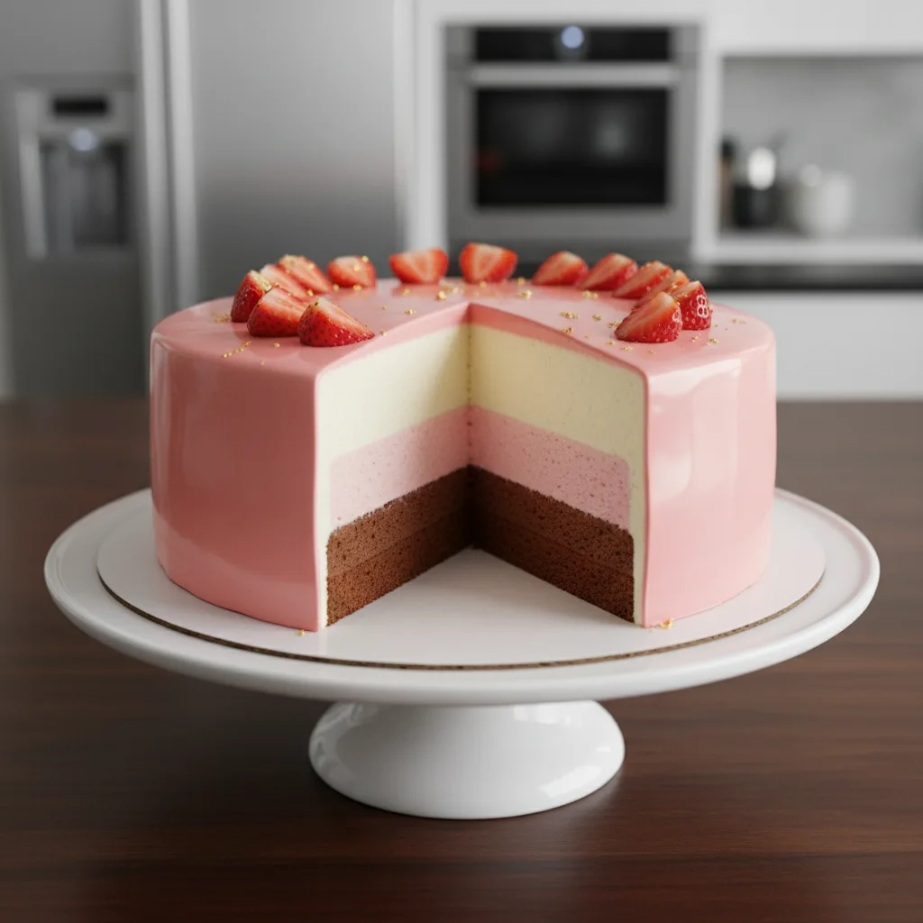 Mousse Napolitano com Glaçagem Espelhada
