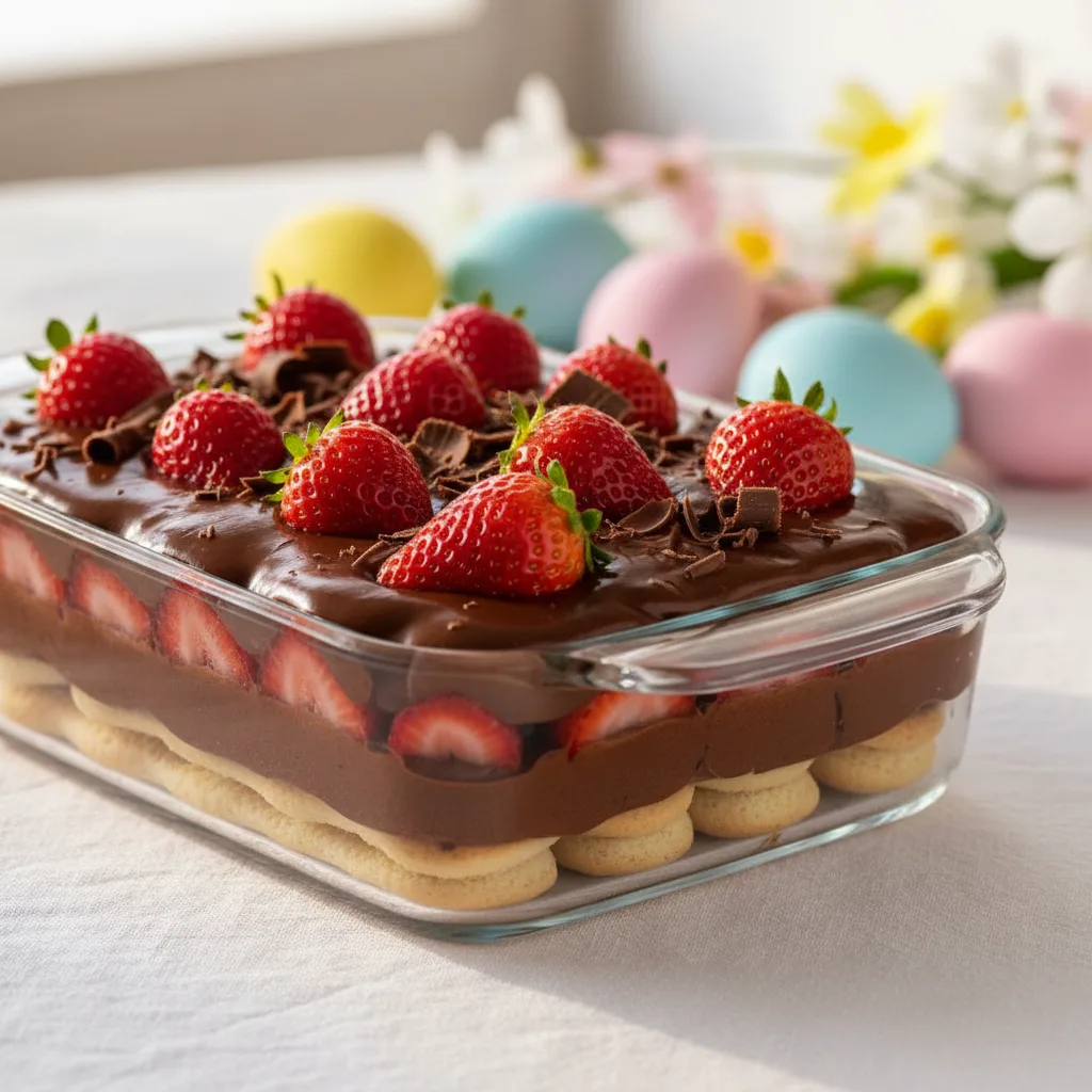 Pavê de Chocolate e Morango para a Páscoa