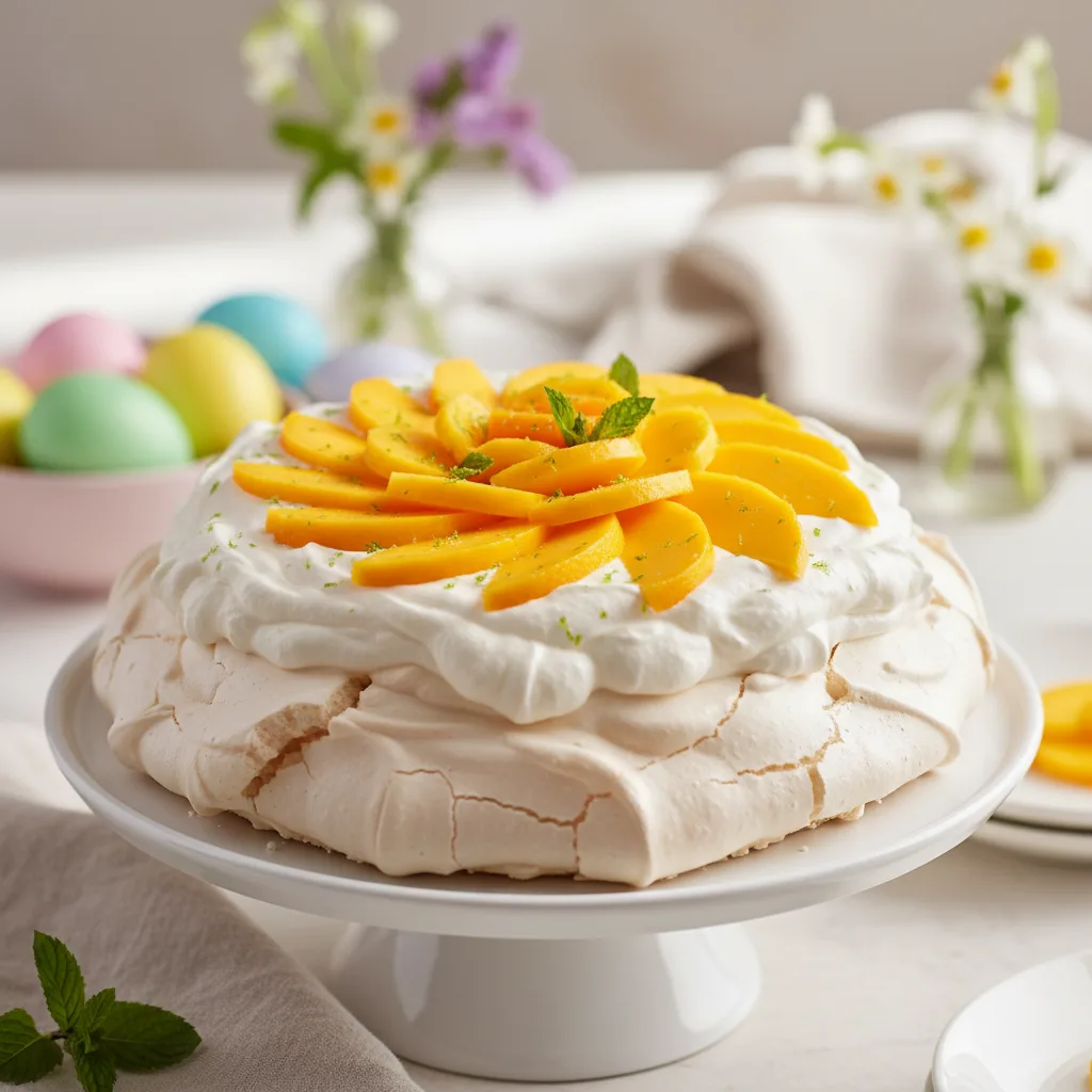 Pavlova de Páscoa com Creme de Coco e Manga