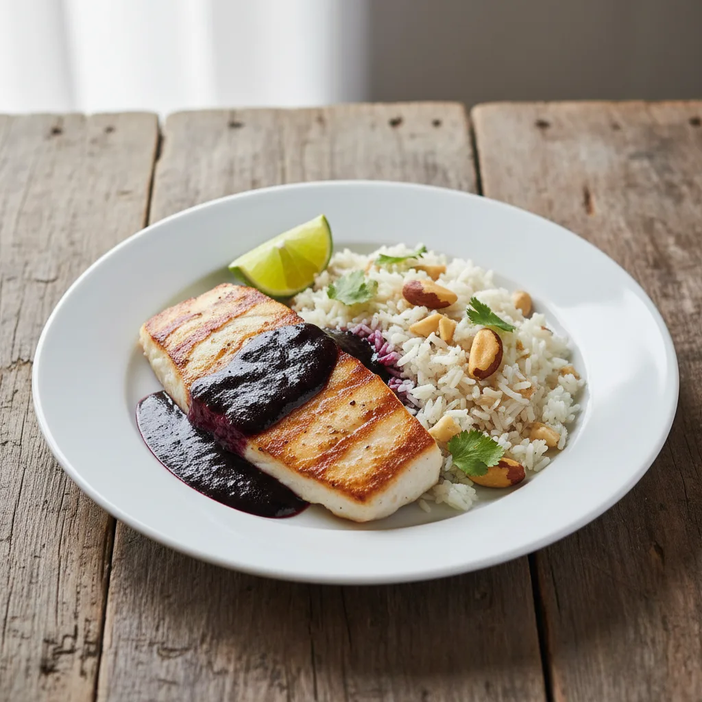 Peixe ao Molho de Açaí e Arroz de Castanha