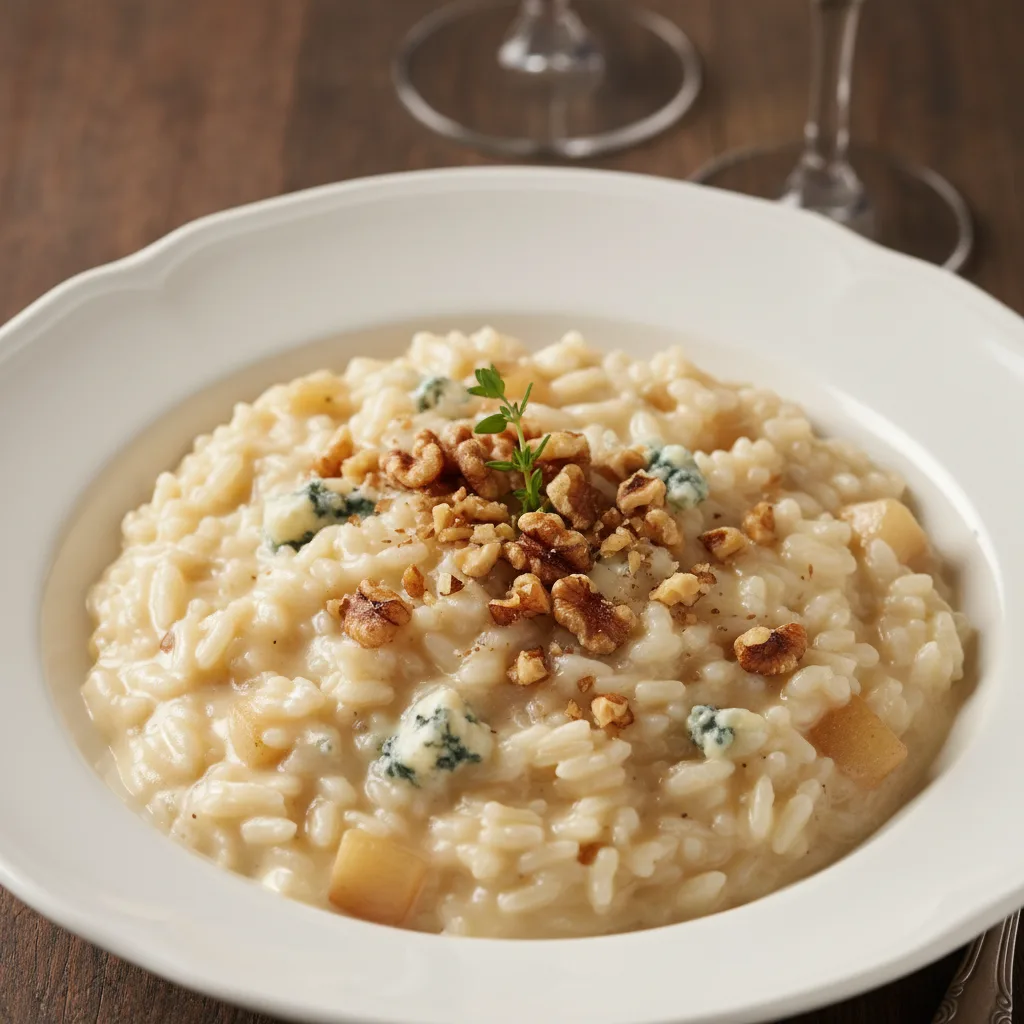 Risoto de Pera com Queijo Roquefort e Nozes