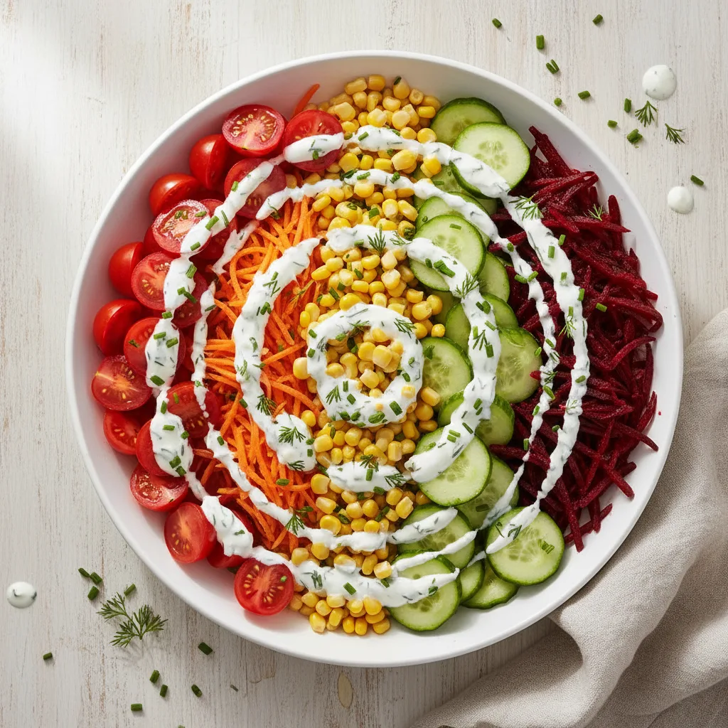 Salada Arco-Íris com Molho de Iogurte: Frescor e Cor no Prato