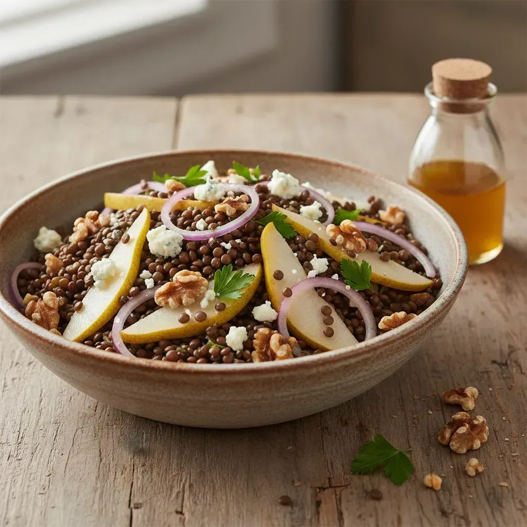 Salada de Lentilha com Pera e Gorgonzola