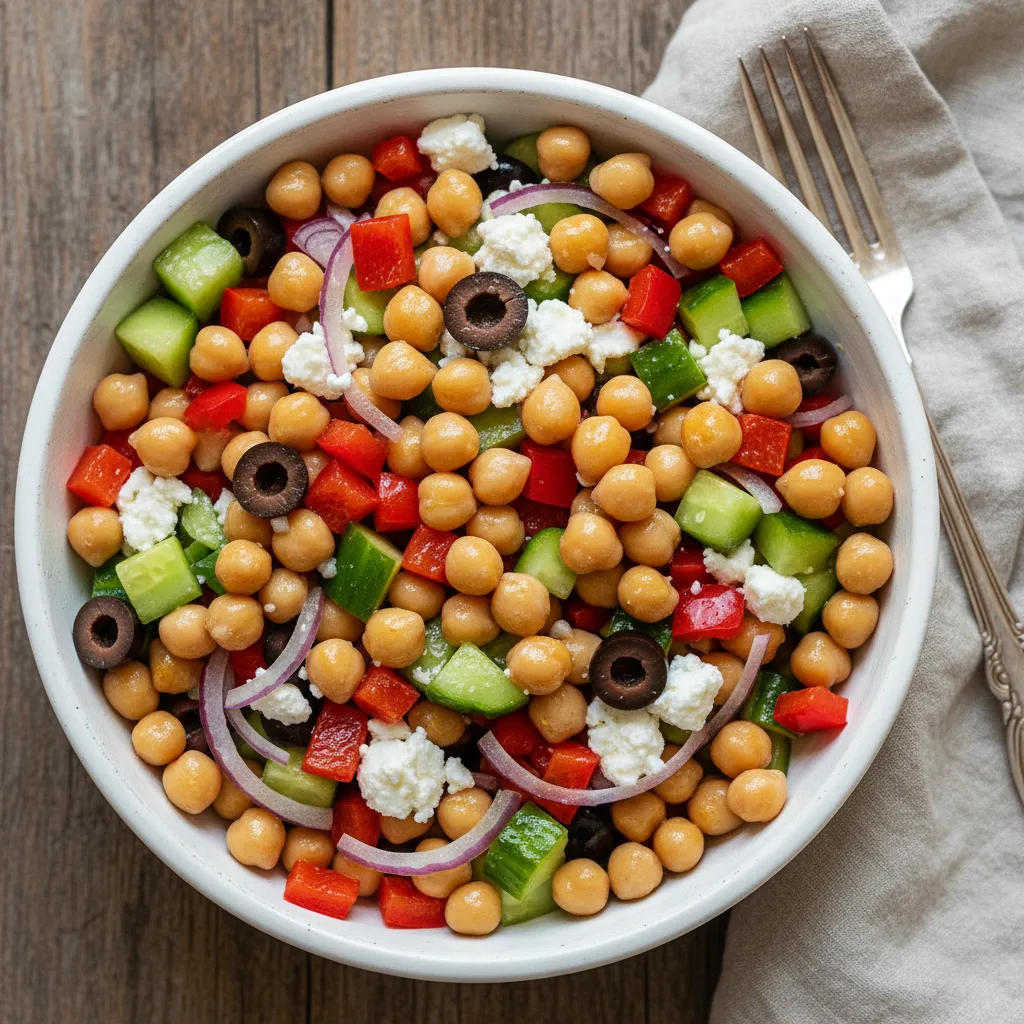 Salada Mediterrânea com Grão-de-Bico: Refrescante e Pronta em Minutos
