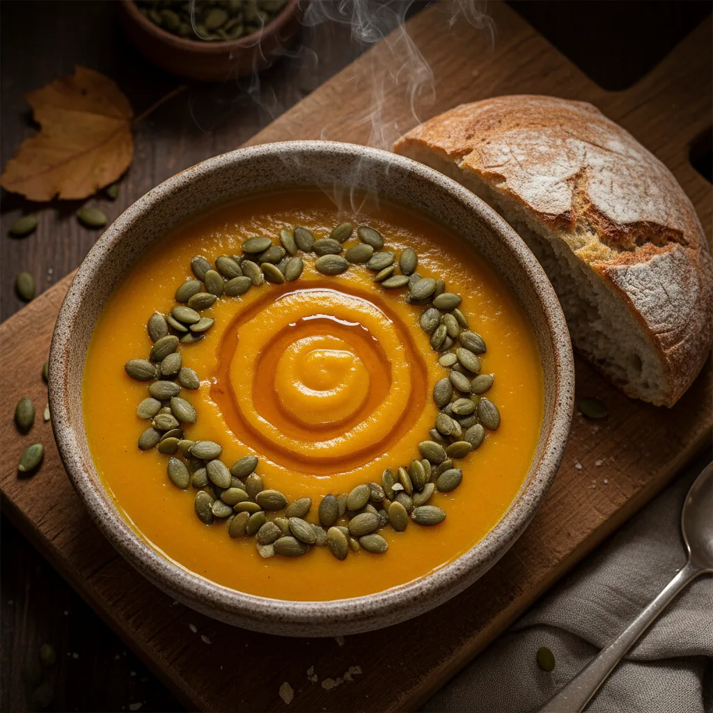 Sopa de Abóbora com Mel e Sementes Tostadas