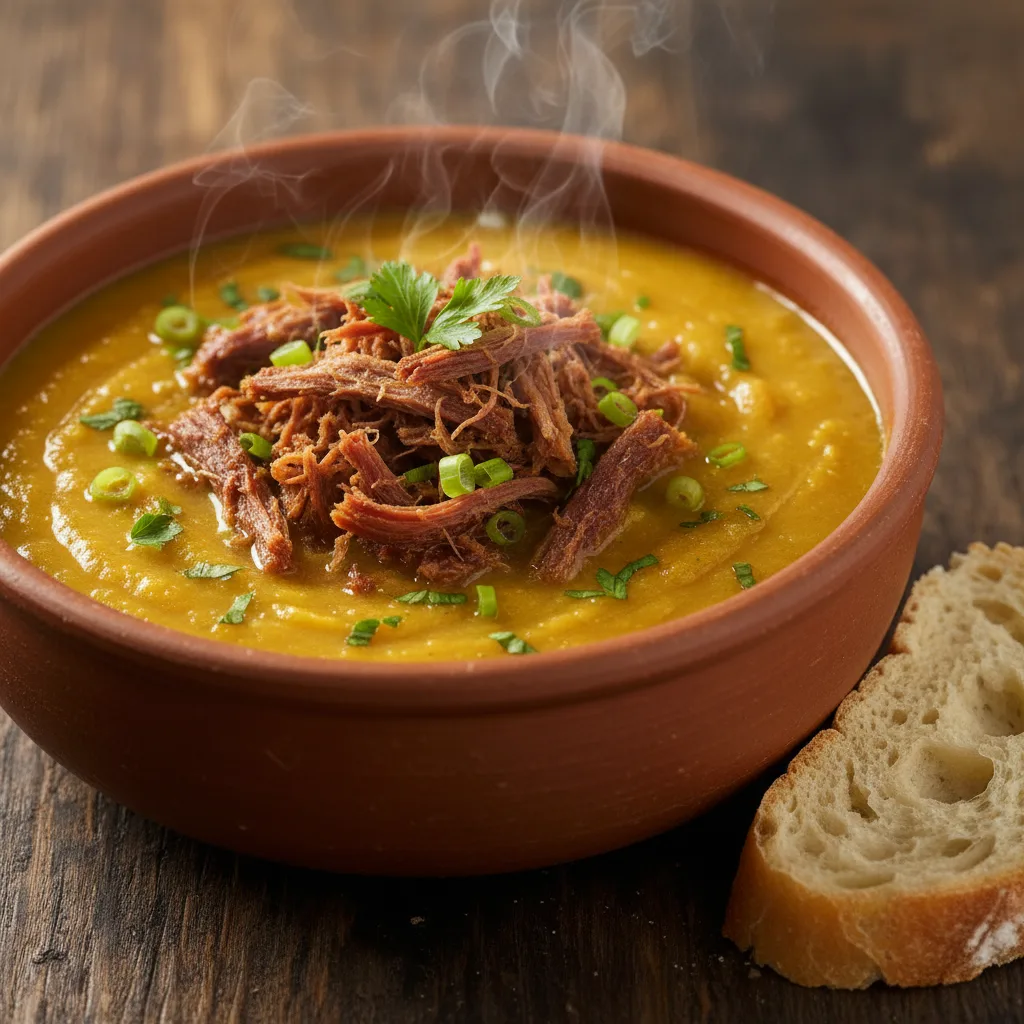 Sopa de Mandioca com Carne Seca Cremosa