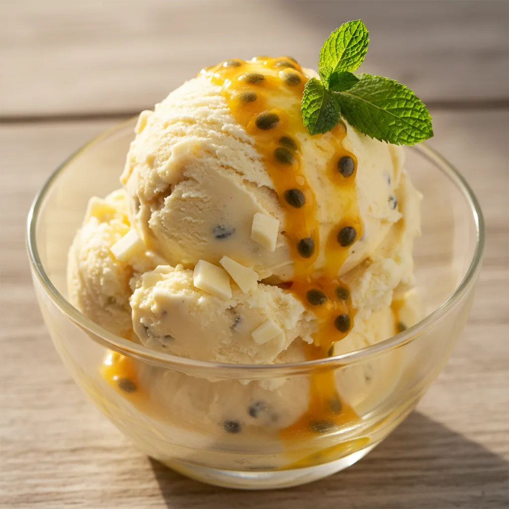 Sorvete de Maracujá com Chocolate Branco Cremoso
