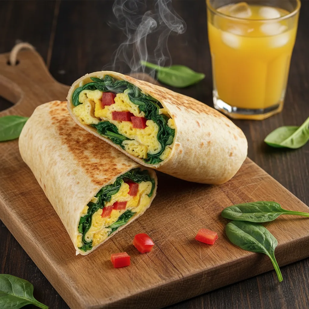 Wrap de Ovos Mexidos com Espinafre e Tomate
